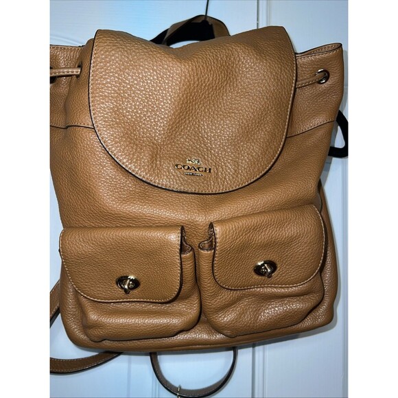 COACH F37410 Billy Brown Backpack Leather Gold Hardware Drawstring Backpack Bag - Picture 1 of 16